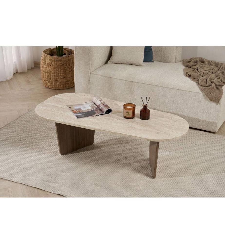 Couchtisch, Travertin, Walnuss, 100 % melaminbeschichtete Spanplatte