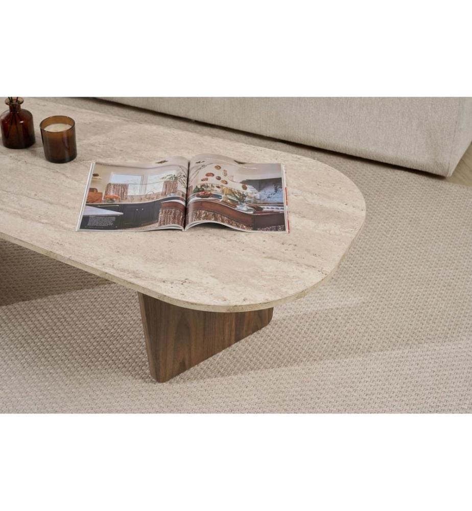Couchtisch, Travertin, Walnuss, 100 % melaminbeschichtete Spanplatte
