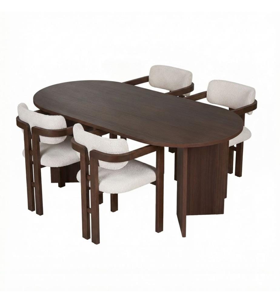 Ensemble table et chaises de salle à manger, 5 pièces, noyer Milano, noyer foncé, blanc, panneau de particules 100 % recouvert de mélamine