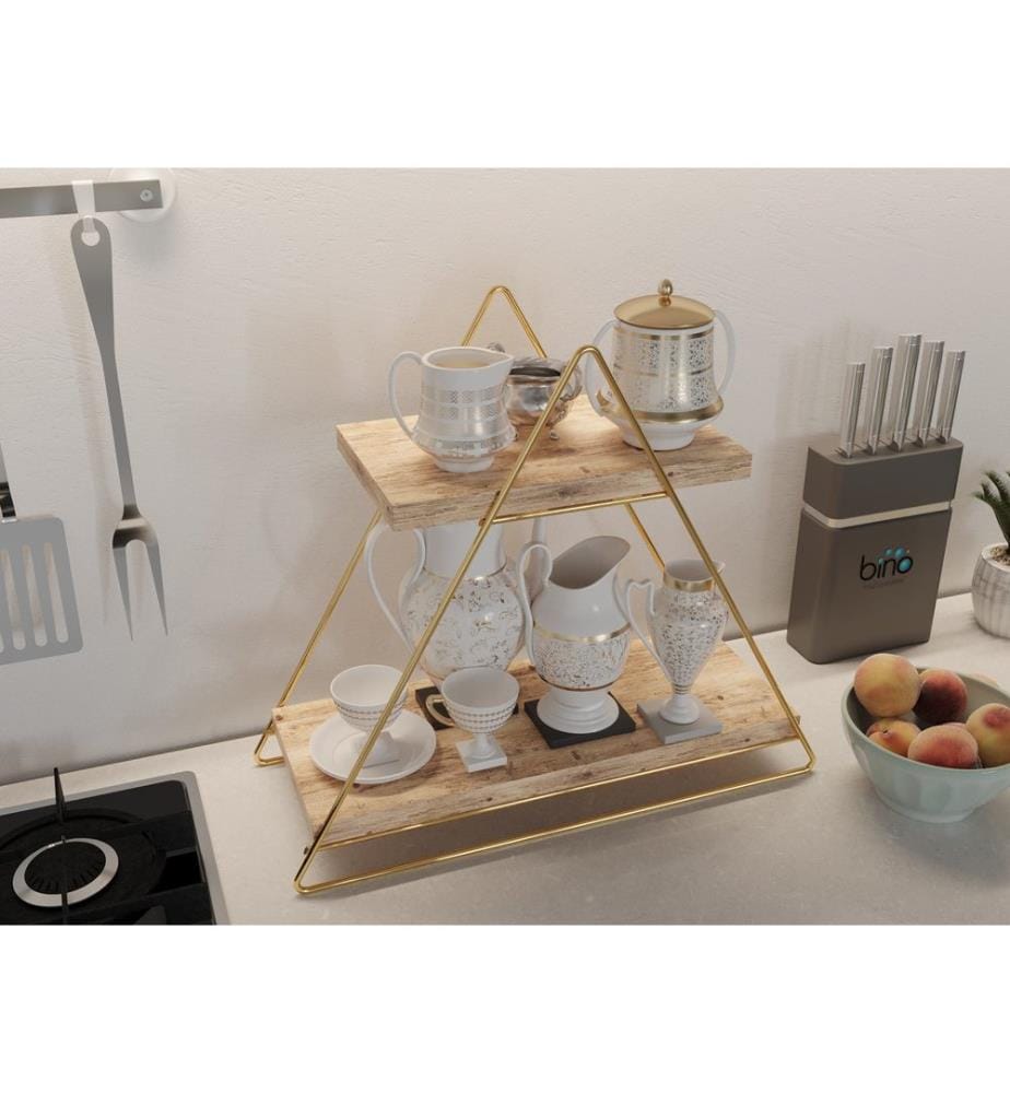 Wandregal, Gold, Braun, Massivholz