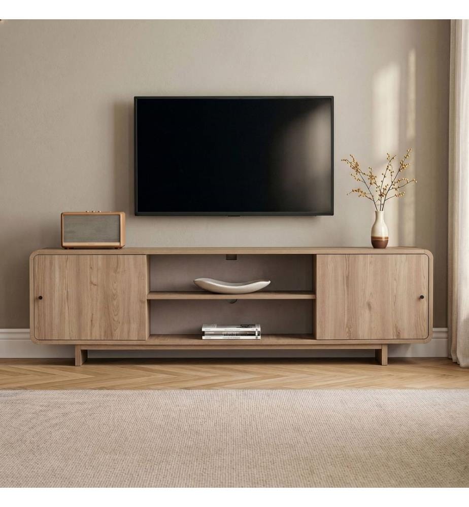 Meuble TV, panneau de particules 100 % mélaminé, chêne