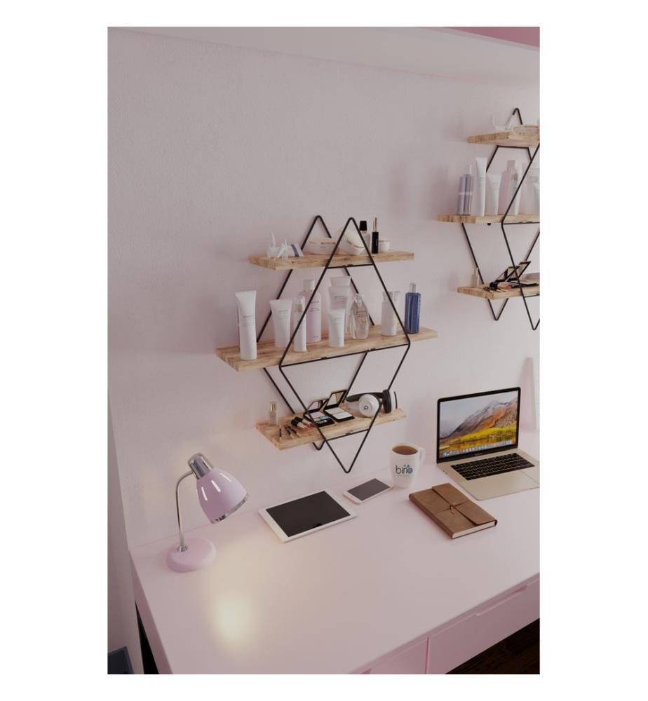 Wandregal, Gold, Schwarz, Massivholz