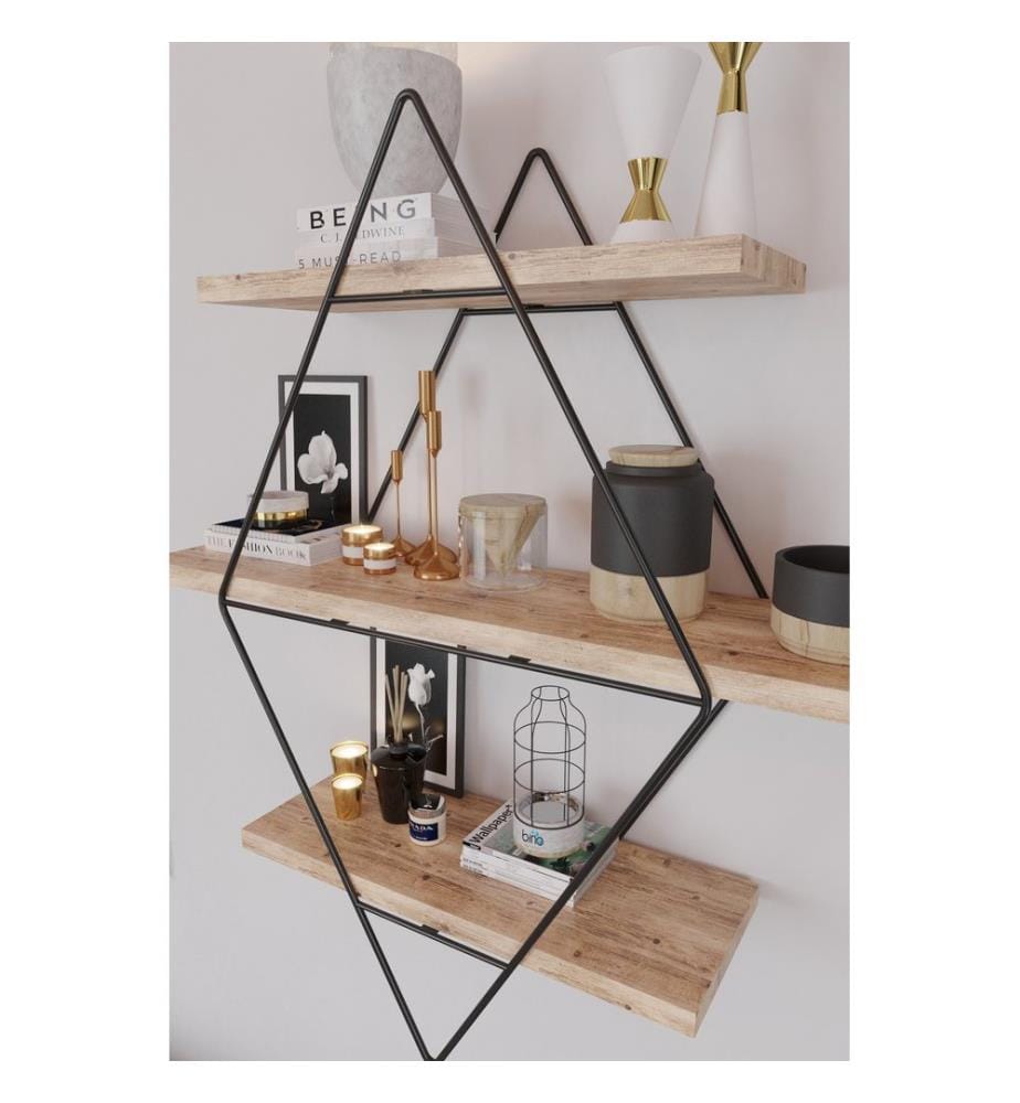 Wandregal, Gold, Schwarz, Massivholz