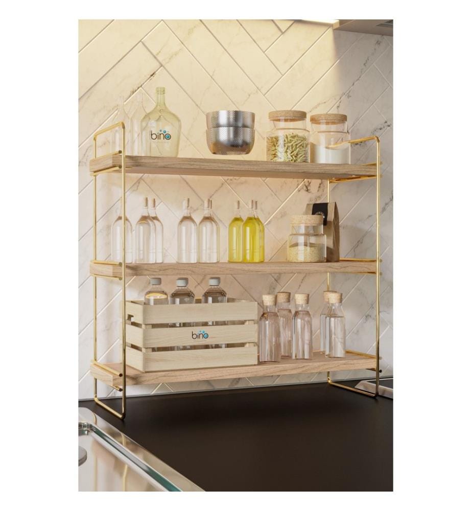 Wandregal, Gold, Braun, Massivholz