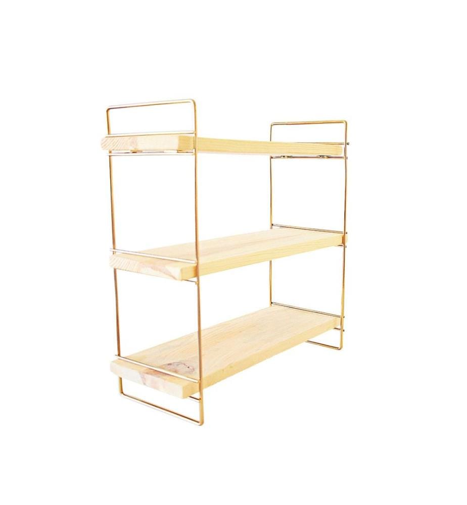 Wandregal, Gold, Braun, Massivholz