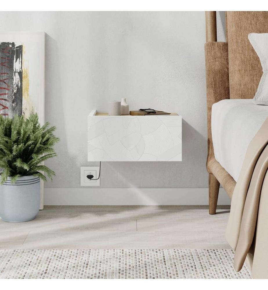 Table de chevet, panneau de particules 100 % mélaminé, chêne blanc