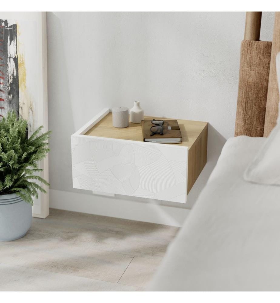 Table de chevet, panneau de particules 100 % mélaminé, chêne blanc