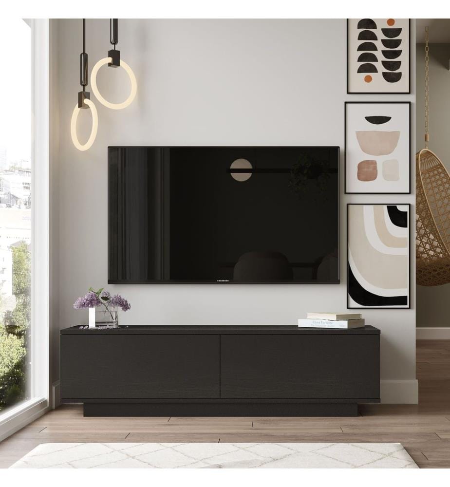 Meuble TV noir en panneaux de particules mélaminés