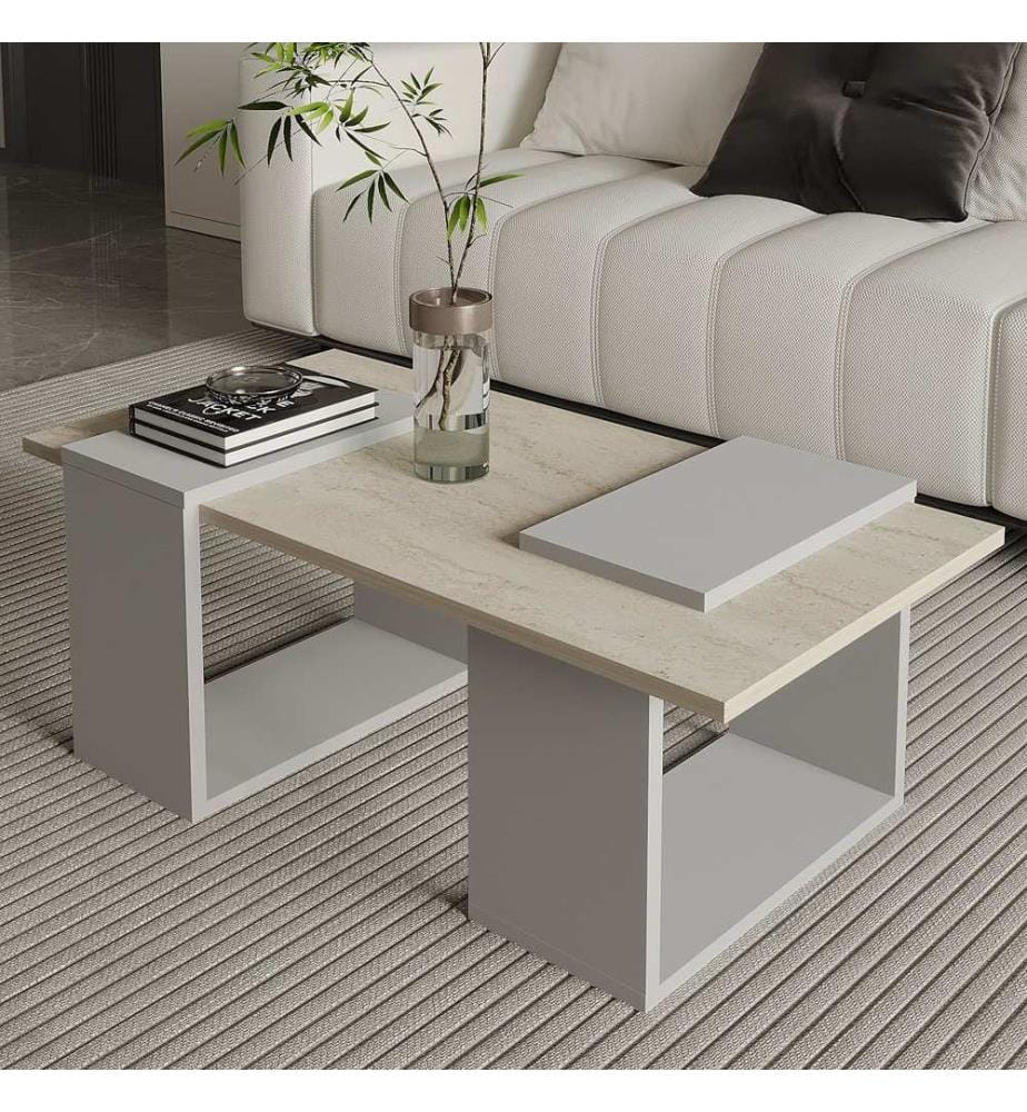 Table basse, panneau de particules 100 % mélaminé, gris, travertin