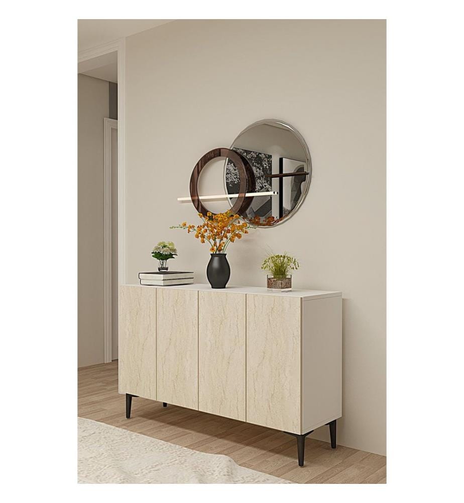 Console, panneau de particules 100 % mélaminé, blanc, travertin