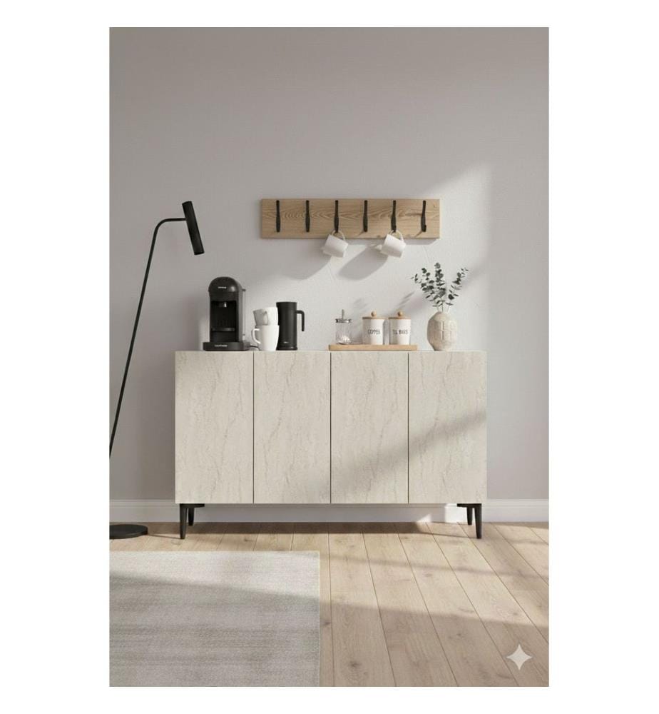Console, panneau de particules 100 % mélaminé, blanc, travertin
