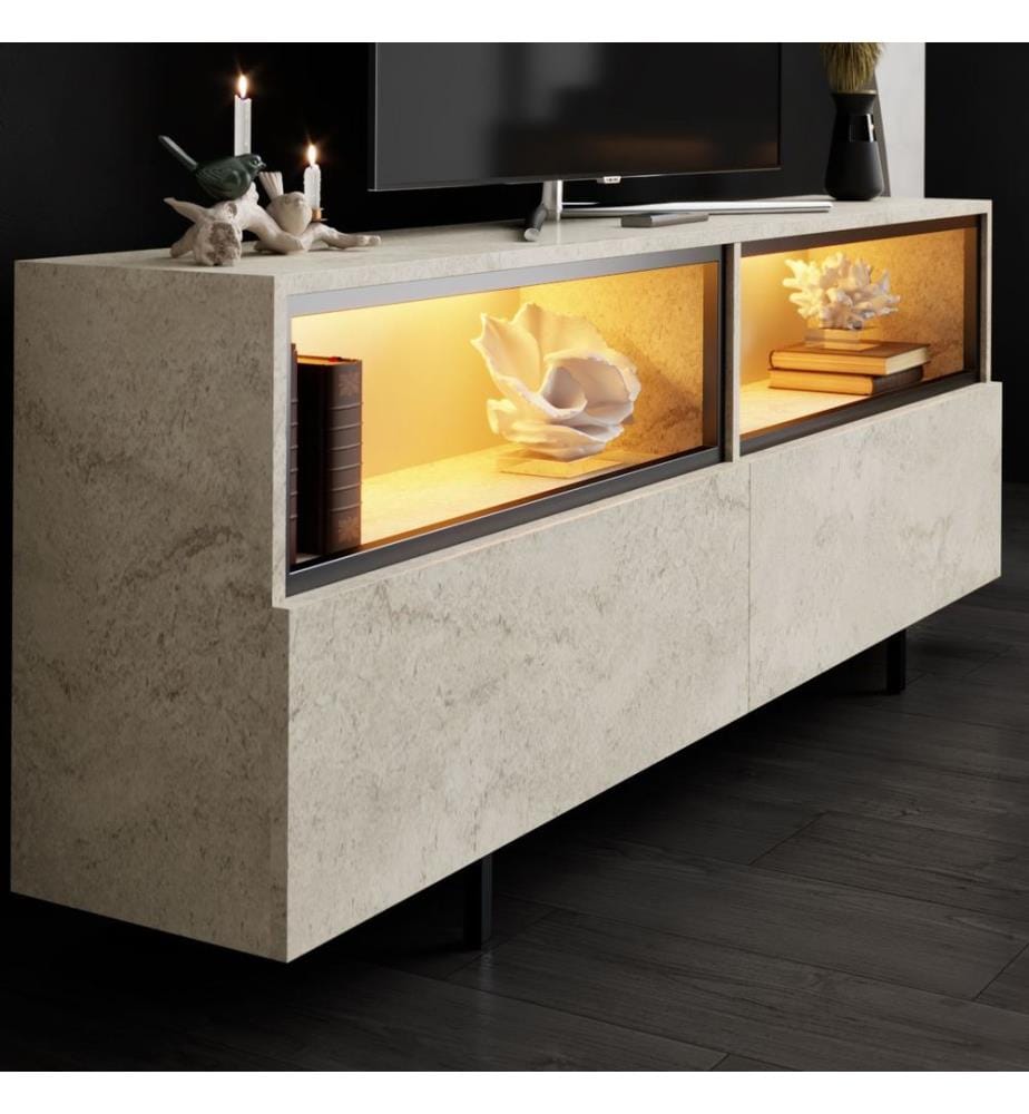 Meuble TV, panneau de particules 100 % mélaminé, travertin