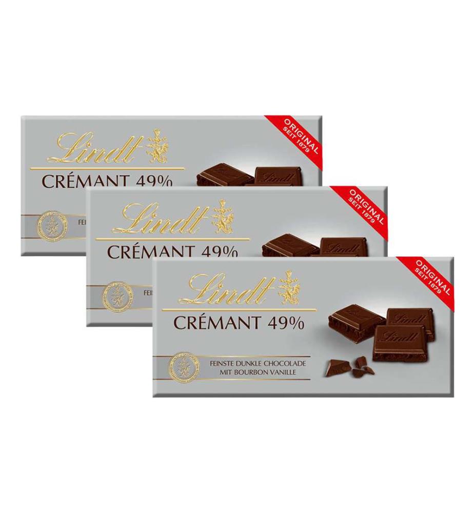 3 X Lindt Cremant Tablette De Chocolat Noir 49% Cacao - 100G