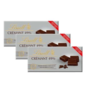 3 X Lindt Cremant Tablette De Chocolat Noir 49% Cacao - 100G
