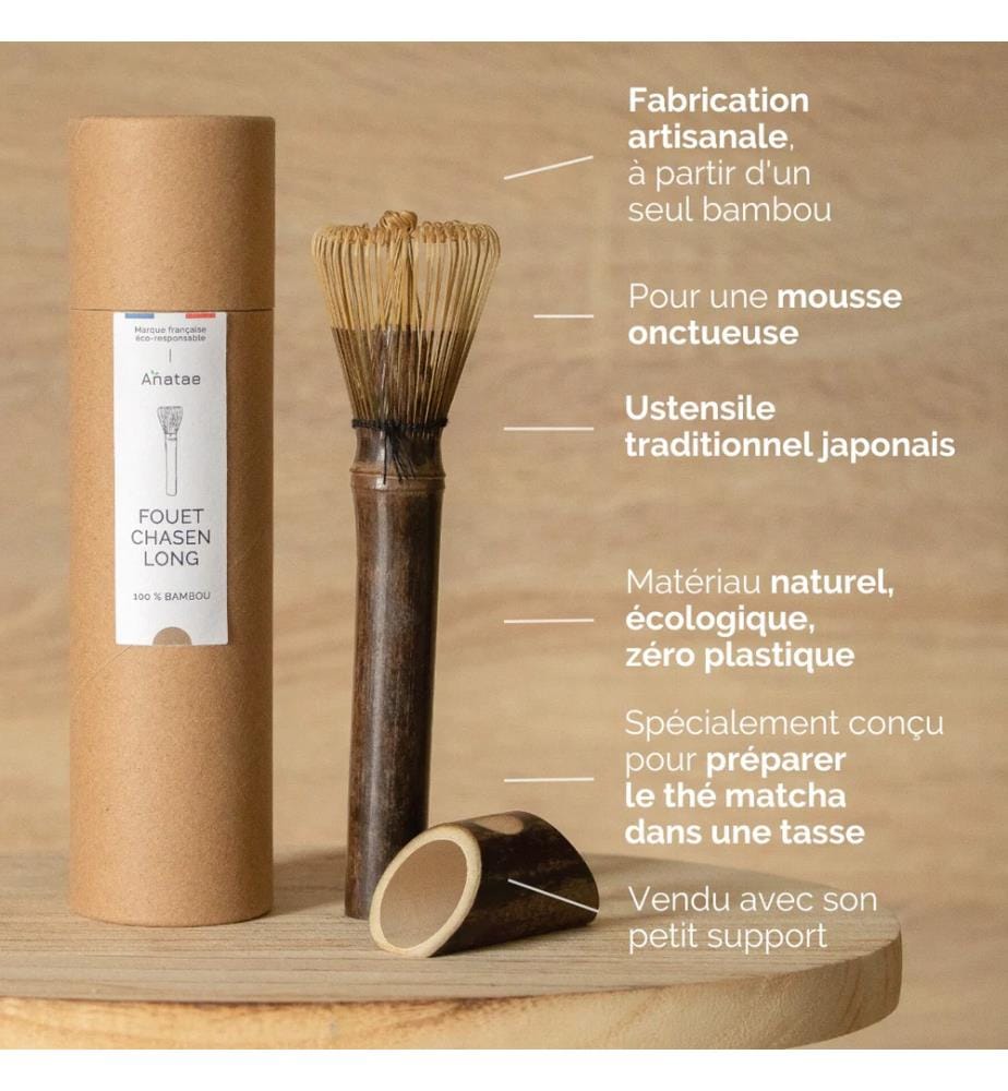 Fouet Long pour Thé Matcha en Bambou Chasen - Brun Clair