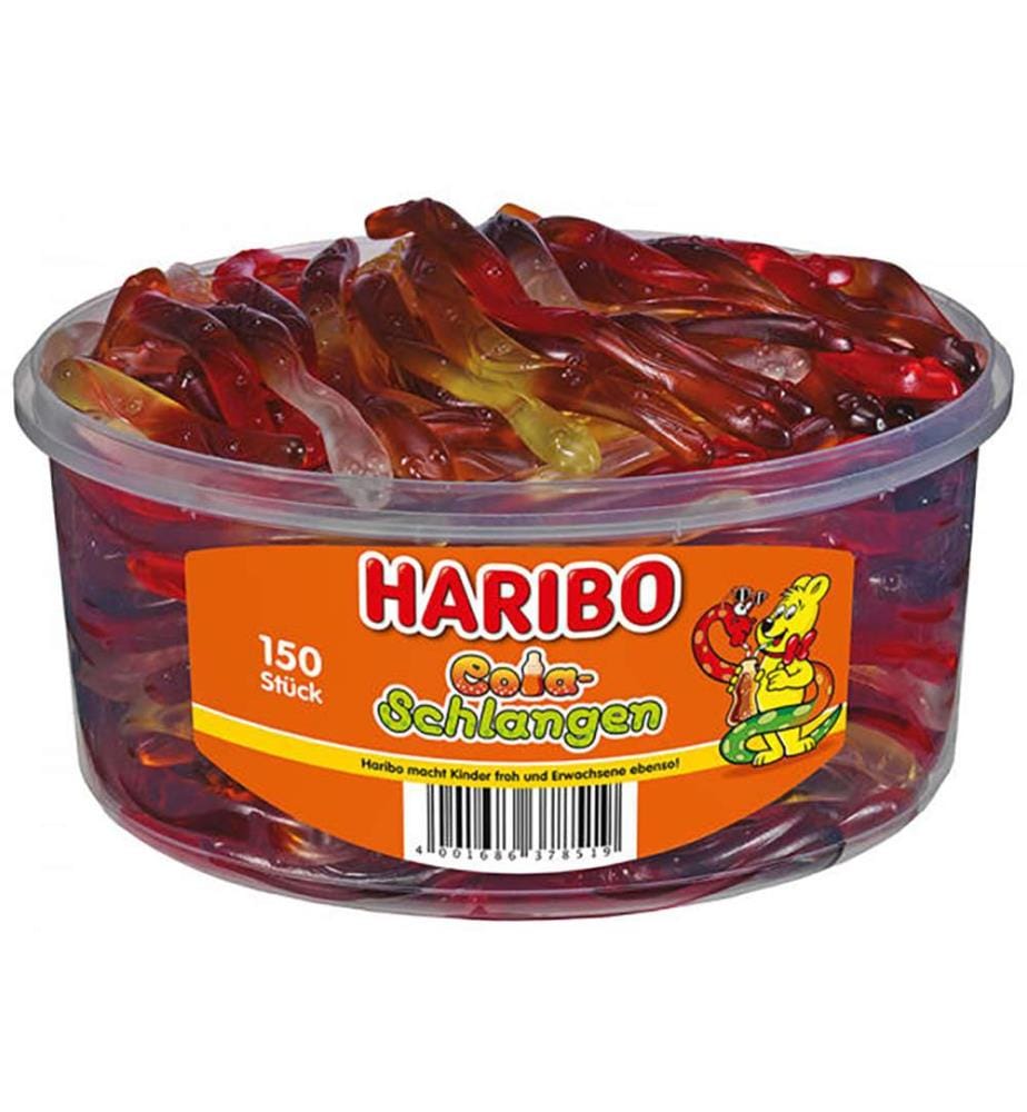 150x Haribo Cola-Schlangen Dose - 1050g
