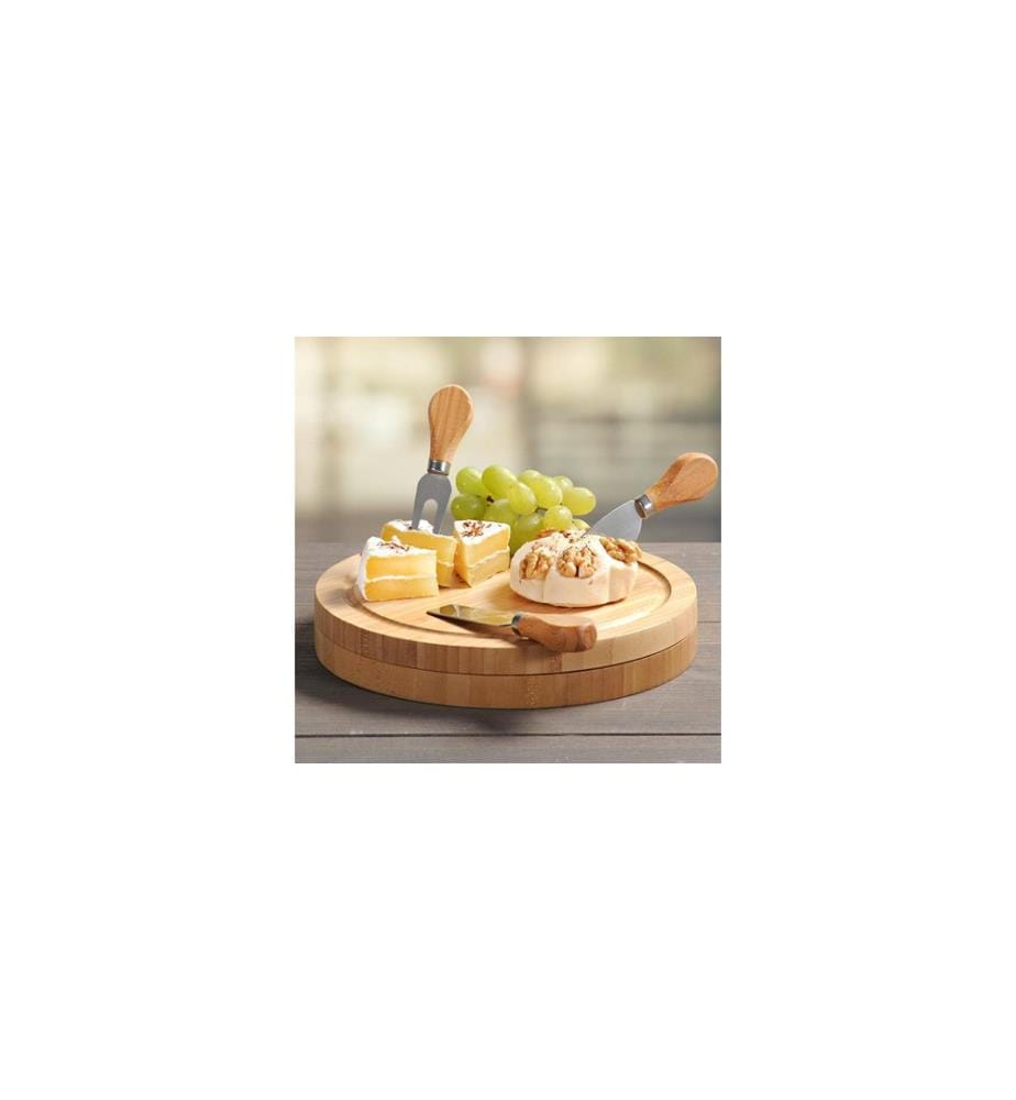 Kesper Tagliere per formaggio in bambù rotondo con set di coltelli