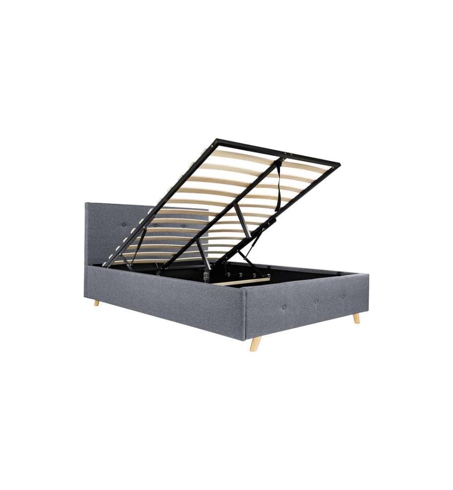 Lit Coffre avec Sommier en Tissu et Tête de Lit Capitonnée Luléa 140x190cm - Gris