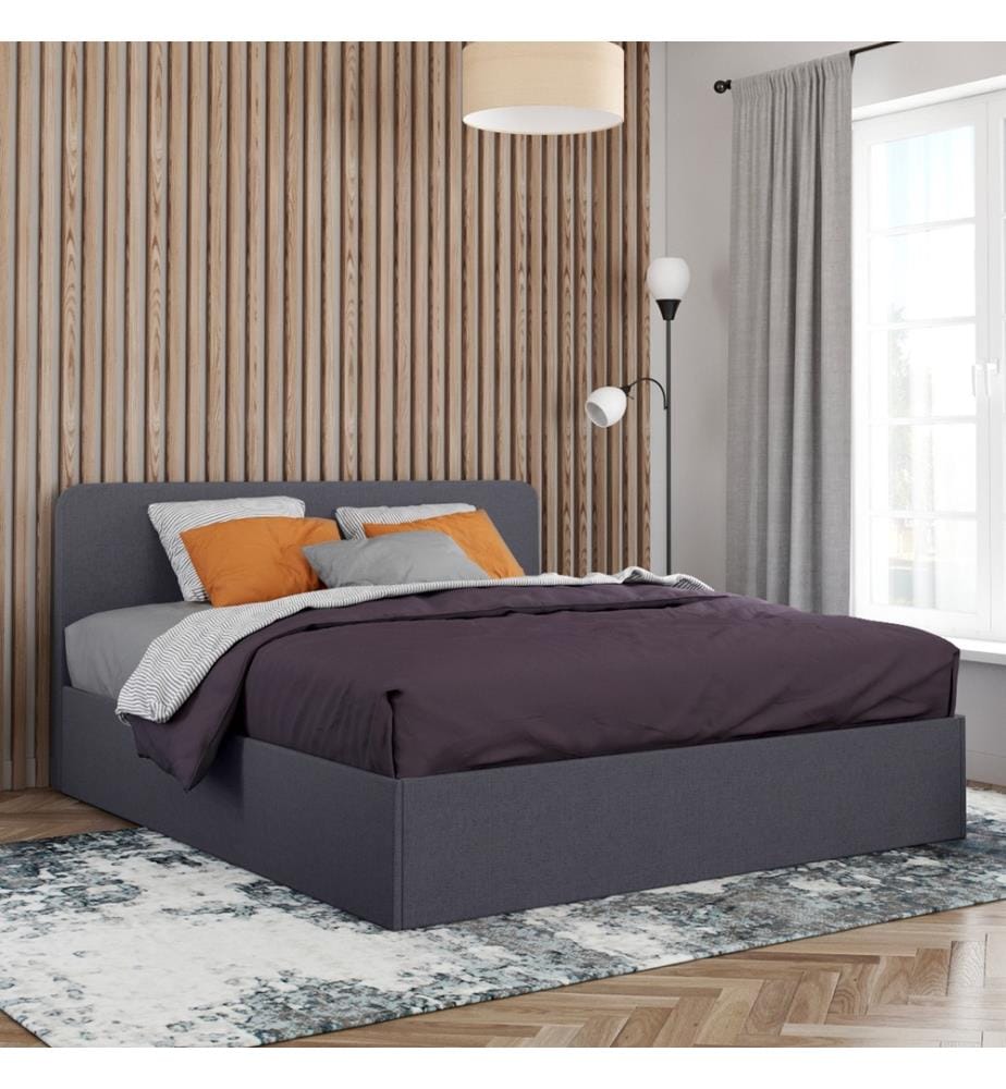 Stofftruhenbett mit abgerundetem Kopfteil Louise 160x200cm - Grau