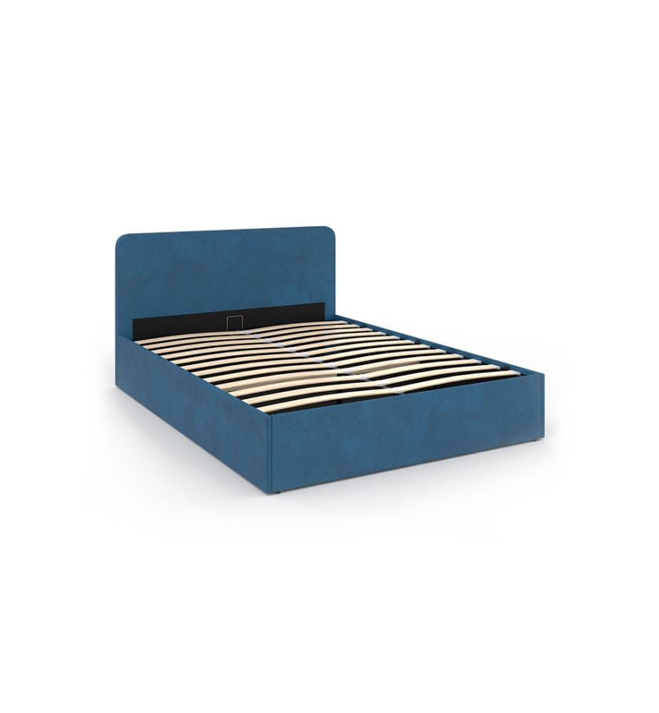 Velours-Truhenbett mit abgerundetem Kopfteil Louise 140 x 190 cm - Entenblau