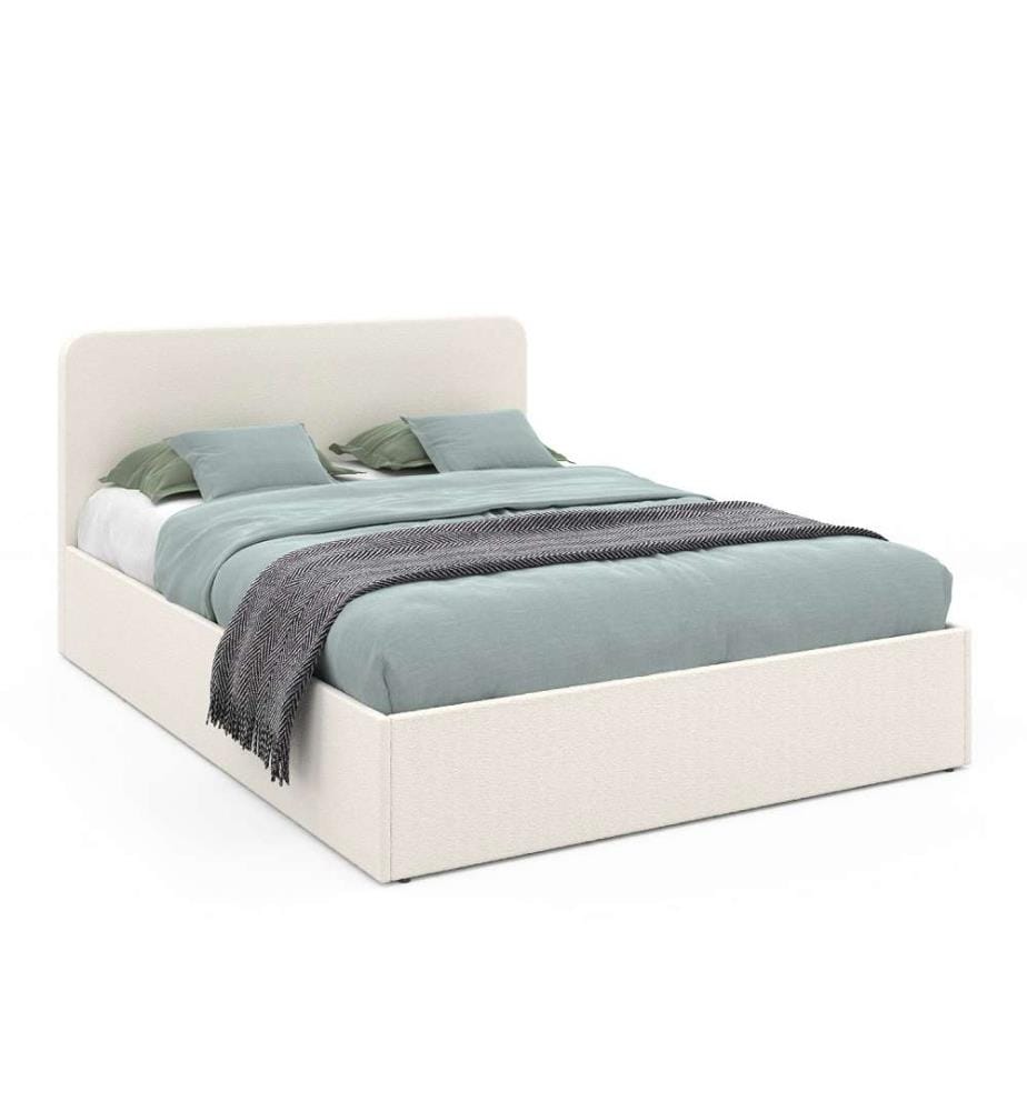 Lit Coffre avec Sommier en Bouclette et Tête de Lit Arrondie Louise 140 x 190 cm - Crème