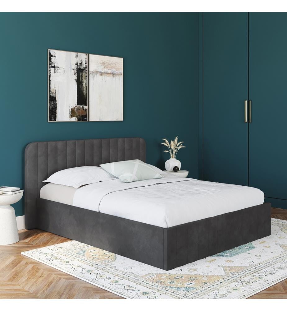 Lit coffre Valentina en velours avec sommier et tête de lit 160x200cm - Gris