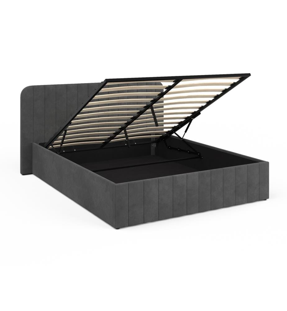 Lit coffre Valentina en velours avec sommier et tête de lit 160x200cm - Gris