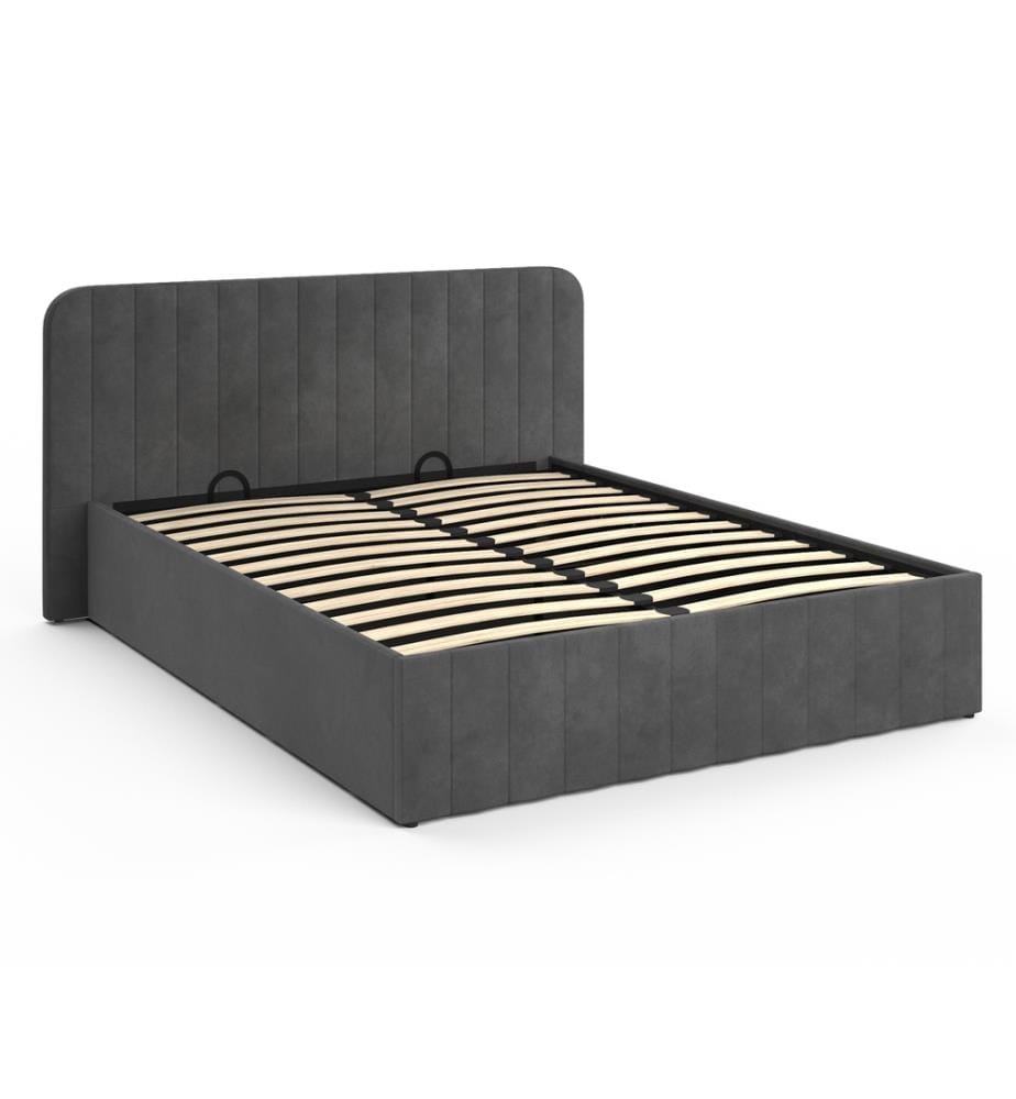 Lit coffre Valentina en velours avec sommier et tête de lit 160x200cm - Gris