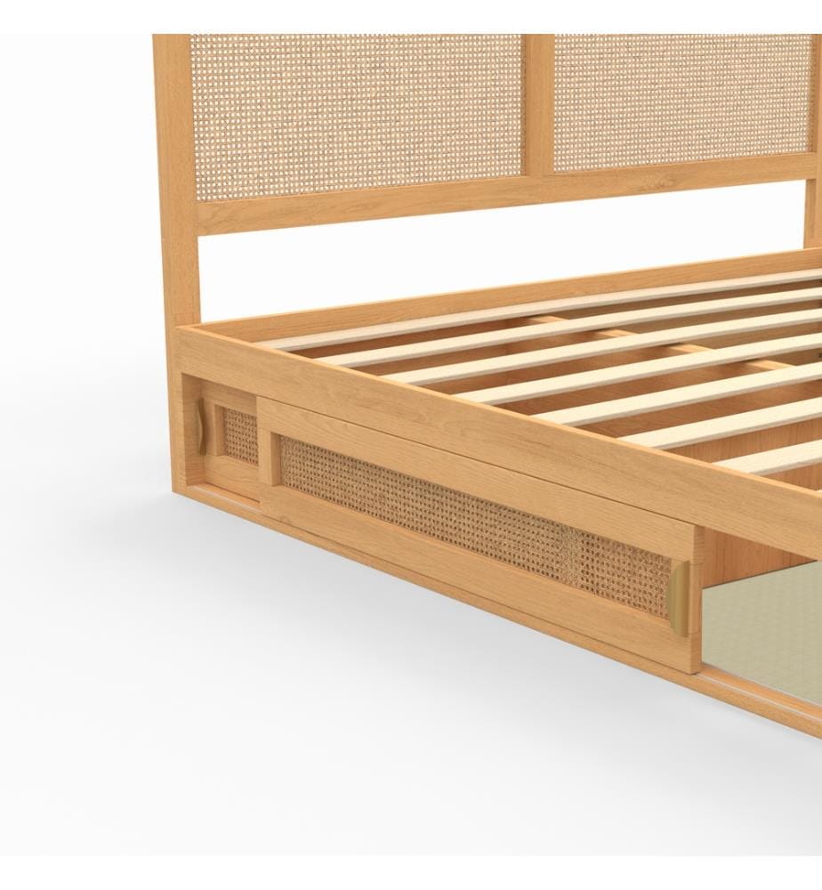 Letto Eve con testiera in canna e cassetti incorporati 160x200cm - Marrone