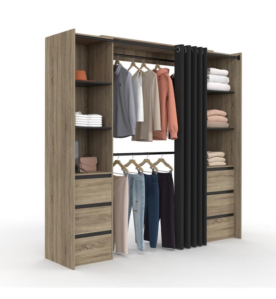 Ankleidezimmer Justine ausziehbar 120-180cm Holzeffekt 6 Schubladen Doppelsäule