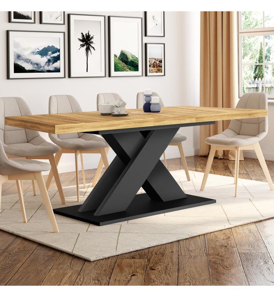 Table Extensible Alexia 160-200 cm - Bois et Noir