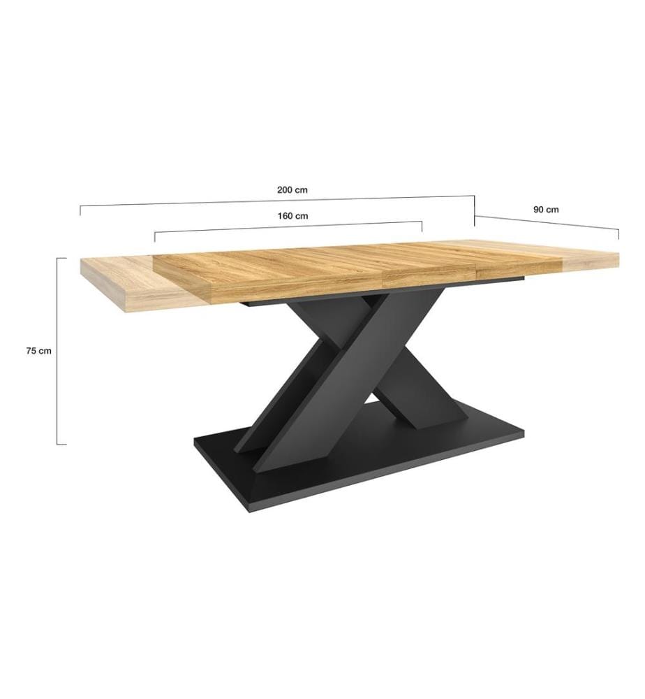 Table Extensible Alexia 160-200 cm - Bois et Noir