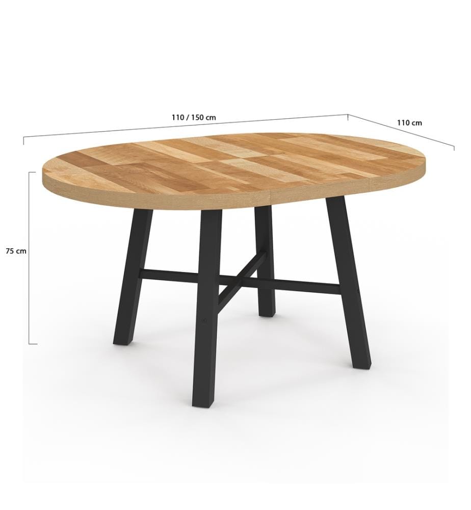 Table repas extensible Mathilde 110-150cm - Brun et noir 