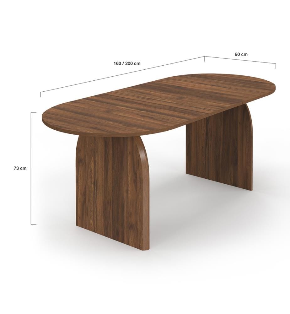 Table repas extensible Japandi 160-200cm - Brun effet noyer