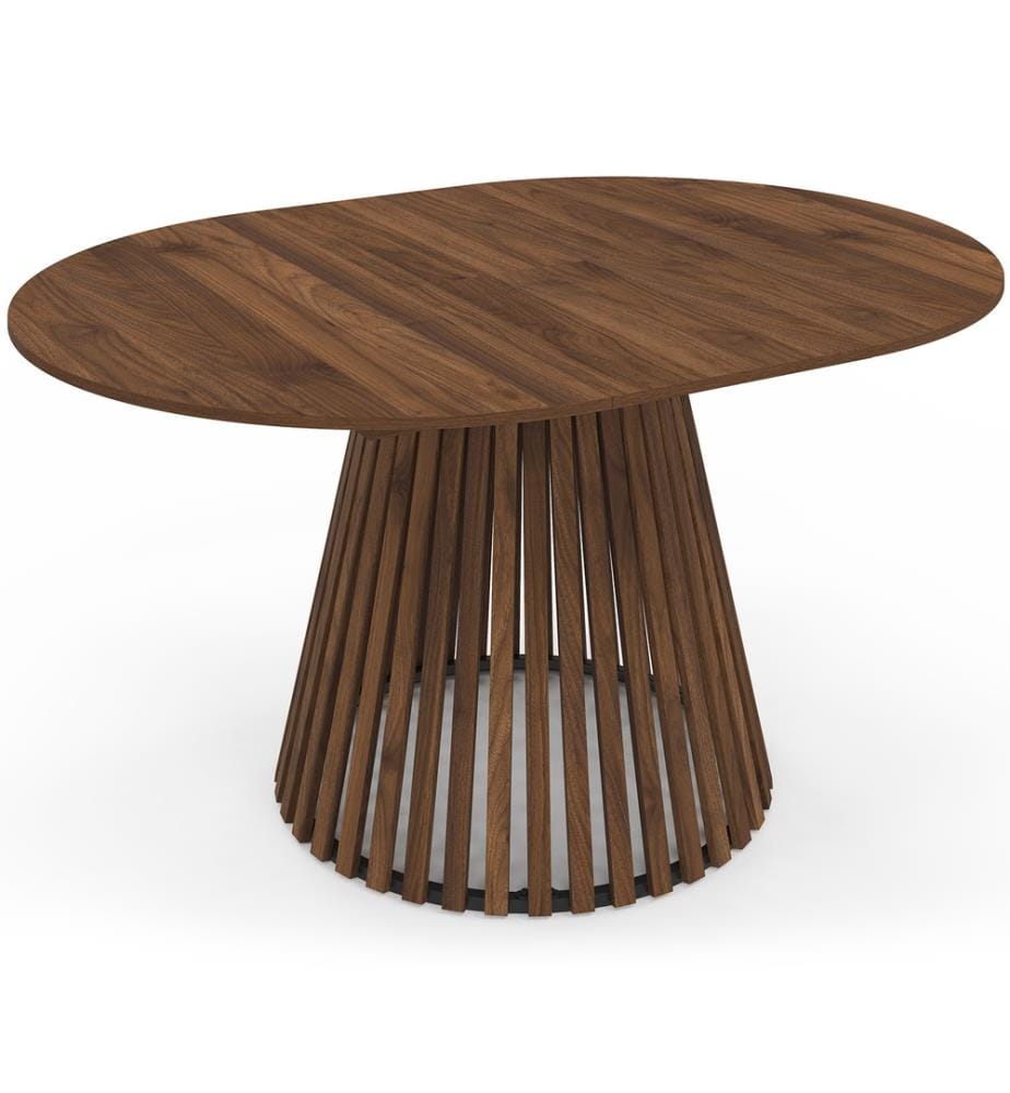 Camellia walnut-effect round extendable dining table with slatted legs Ø110-150cm