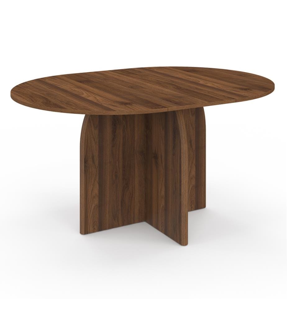 Table à manger ronde extensible Japandi effet noyer Ø110-150cm