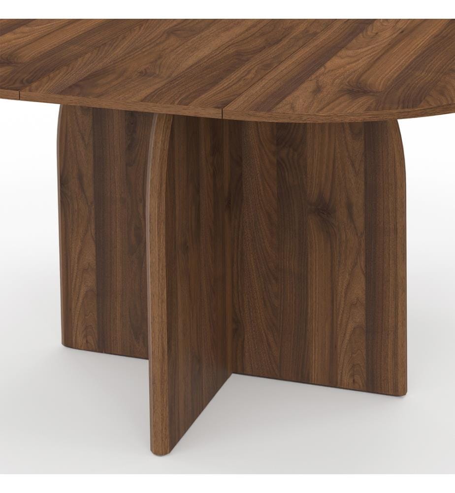 Table à manger ronde extensible Japandi effet noyer Ø110-150cm