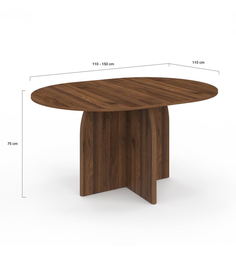 Table à manger ronde extensible Japandi effet noyer Ø110-150cm