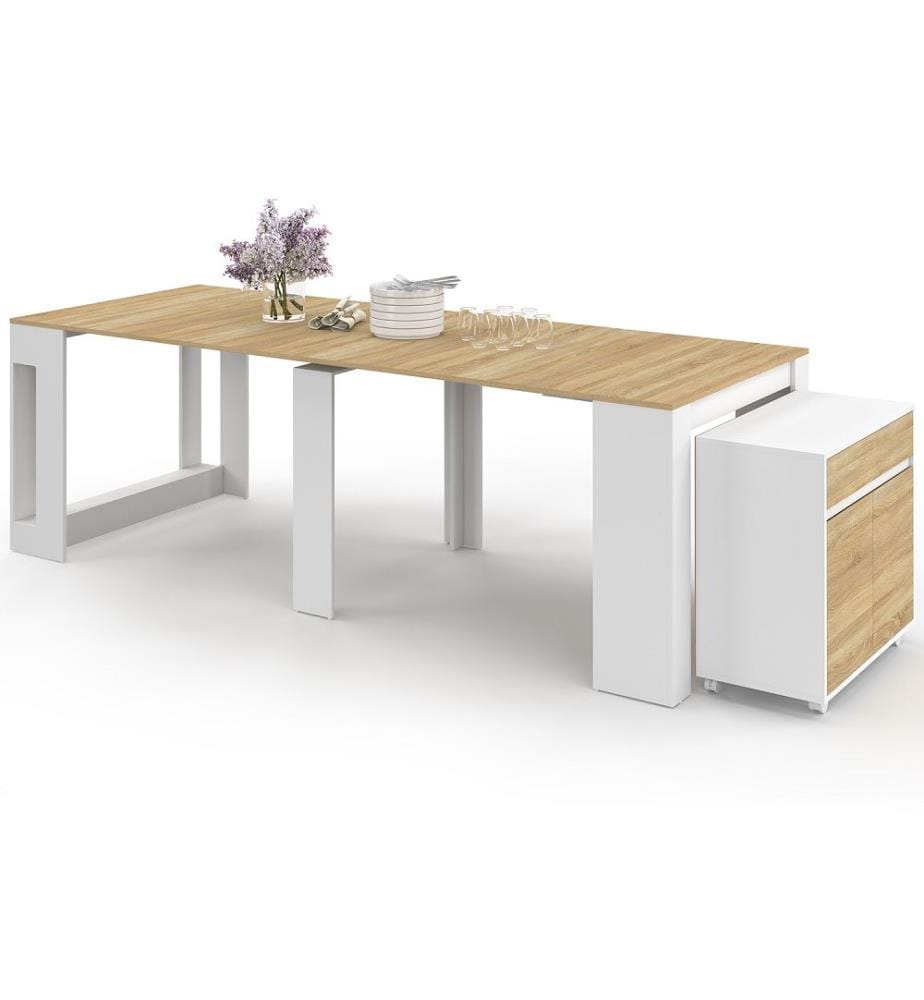 Console extensible Nora - Blanc et bois