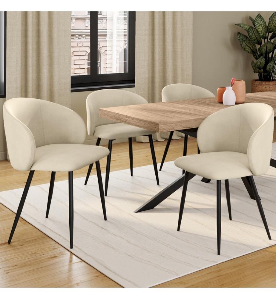Lot de 4 Chaises Léona - Crème et Noir