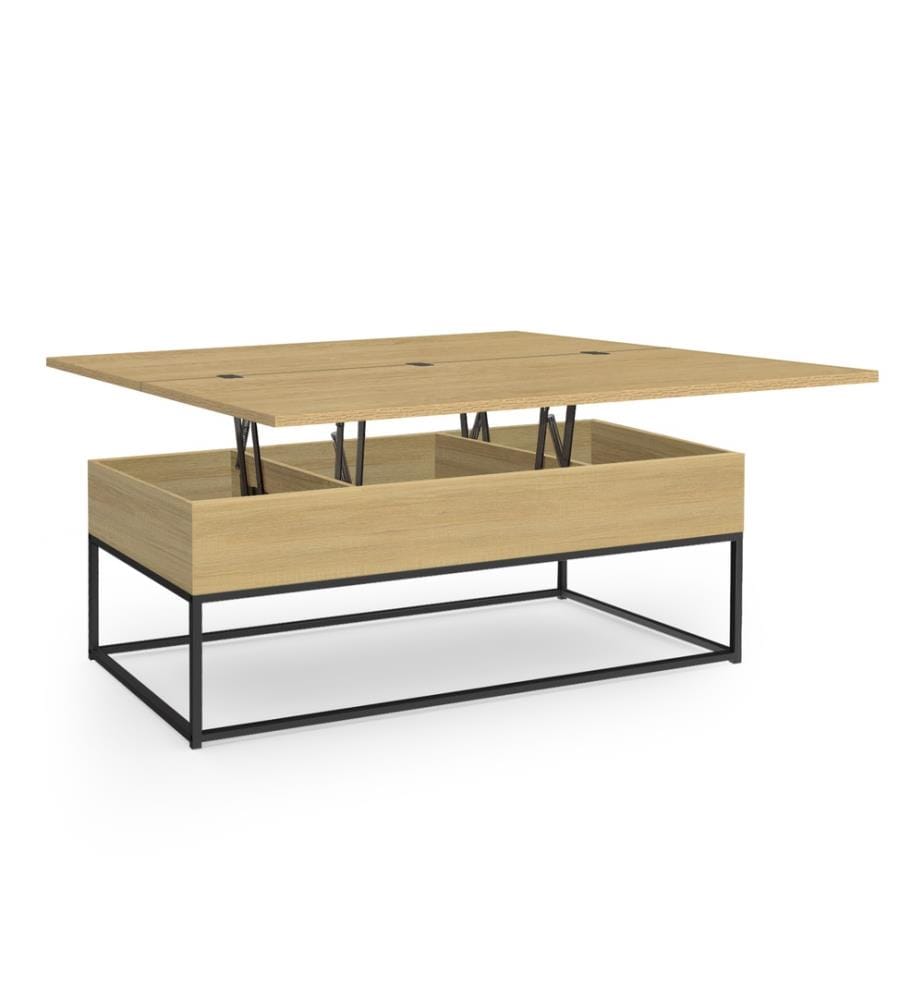 Table Basse Relevable et Extensible Memphis avec Plateau Dépliant 100 x 55 x 40,5/54.5cm - Bois
