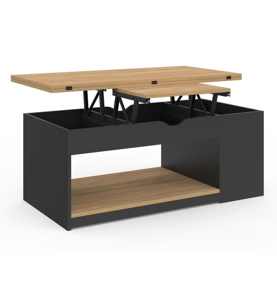 Table basse Elina relevable bois et noire