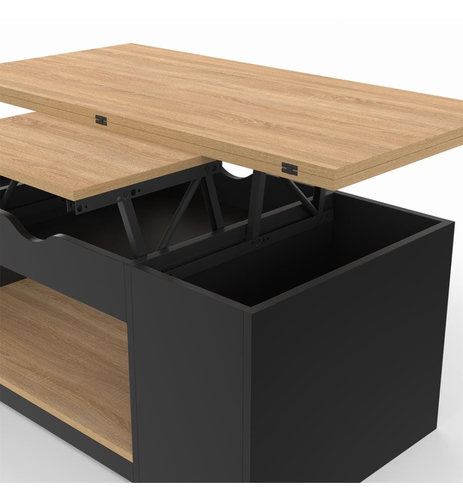 Table basse Elina relevable bois et noire