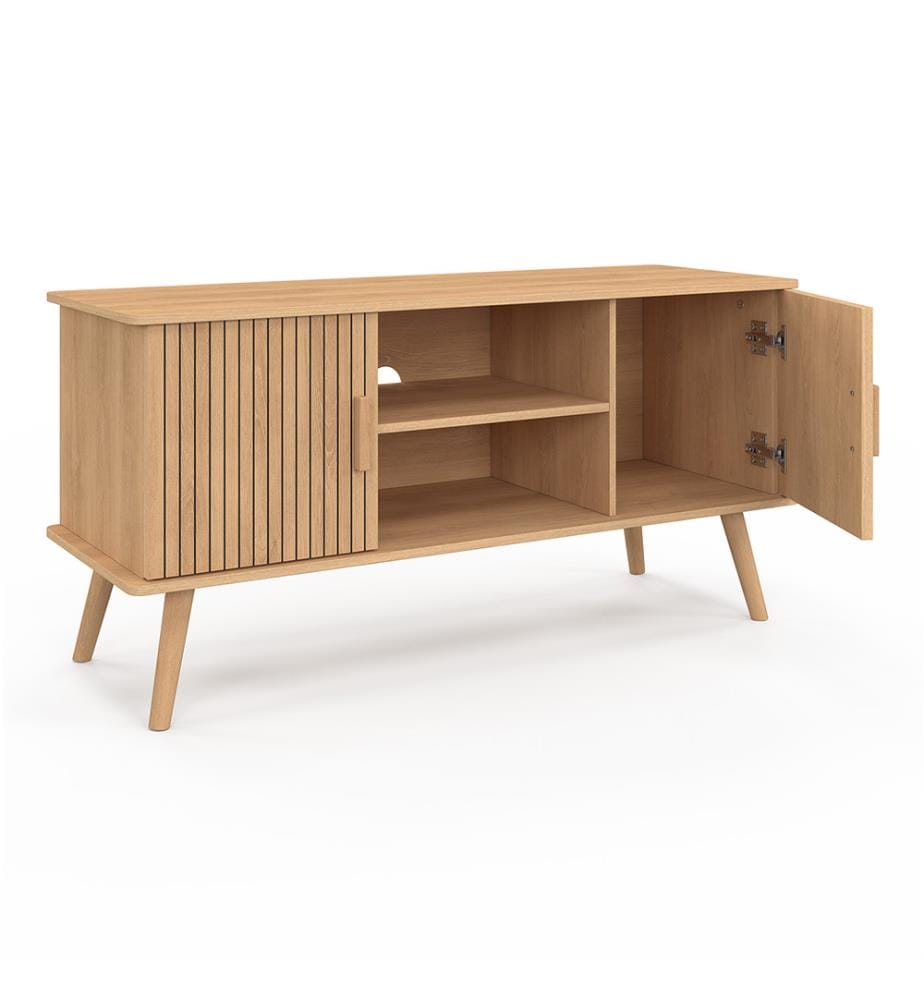 TV-Möbel Faustine Latteneffekt 2 Türen + Regale L110cm - Braun