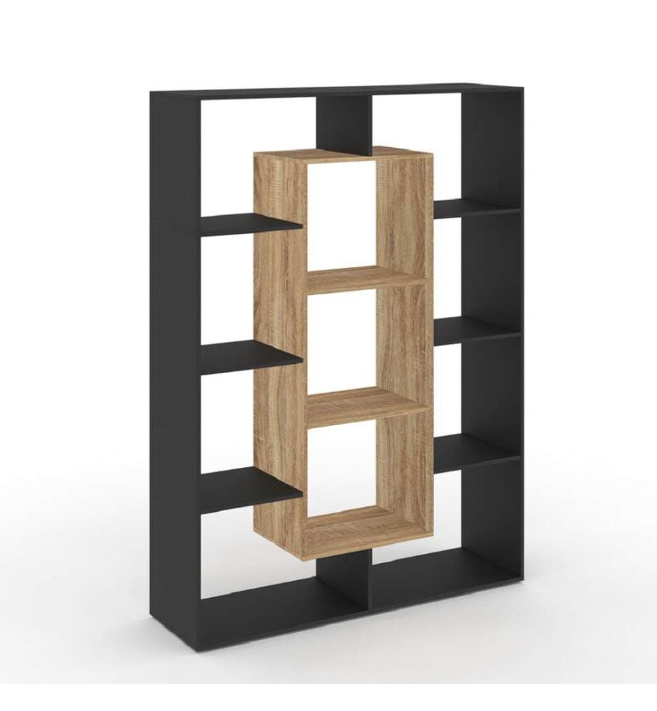 Etagère bibliothèque Paulette 11 compartiments bois et noire 143cm