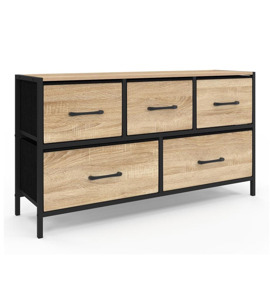Commode Iris 5 tiroirs en bois et tissu