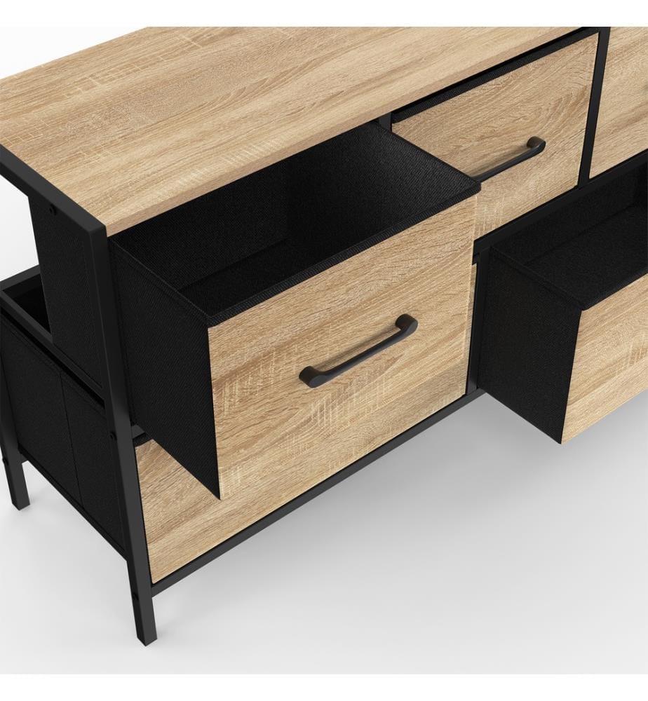 Commode Iris 5 tiroirs en bois et tissu