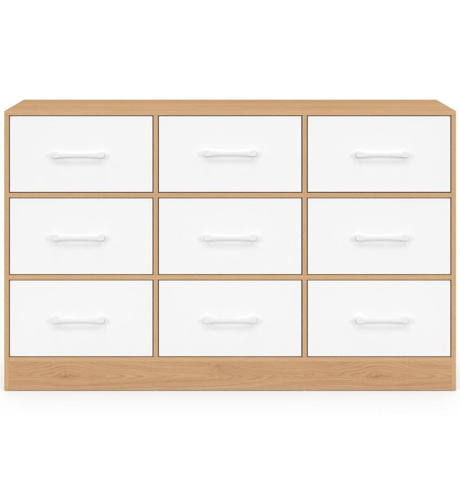 Commode Uma 9 tiroirs - Bois et blanc