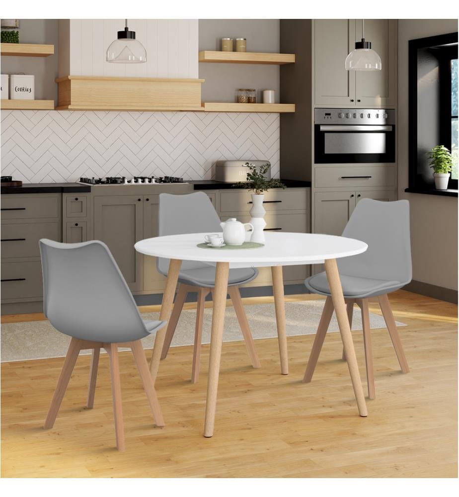 Stacy Dining Table 110 x 110 x 75 cm - Light Brown & White