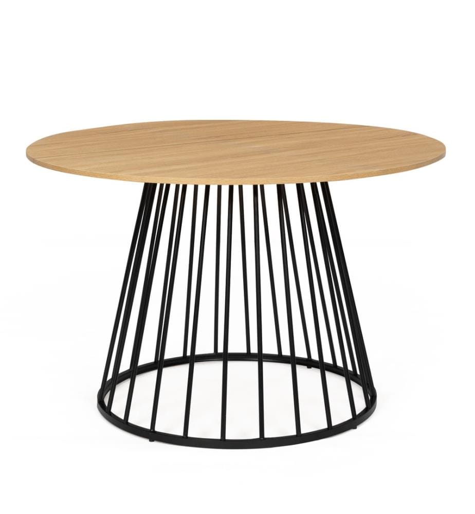 Table Repas Adelle plateau rond bois 110cm - Brun et Noir